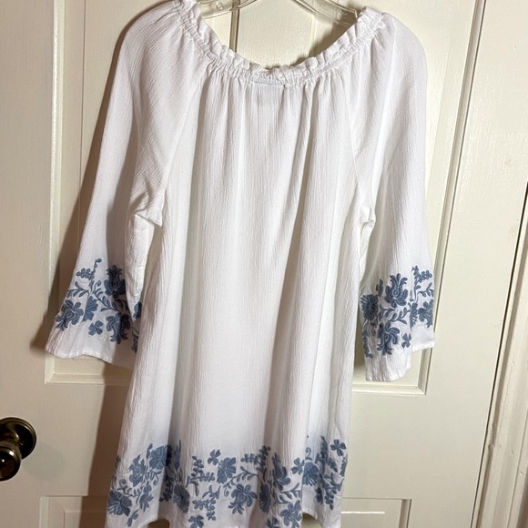 J. JILL Bohemian White Off/On Shoulder Embroidered Gauzy Top Sz XS - Picture 4 of 6